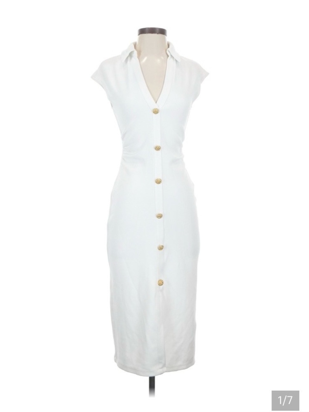Zara White Sleeveless Collared Button-Front Midi Dress